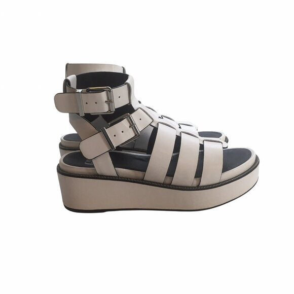 White Leather Gladiator Platform Sandals Women 6.5 Strappy 90s Rock Edgy Ankle - Picture 1 of 14